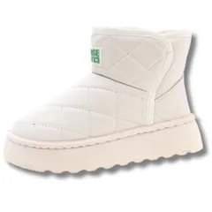 [ALVEIN] レディース スノーブーツ アウトドア シューズ 裏起毛 トレッキング ハイカット 防水 防寒 無地 耐磨耗 キルティング 滑りにくい (オフホワイト, 日本の靴のサイズ寸法, 大人, 数値, 25.5 c [オフホワイト] [25.5 cm]