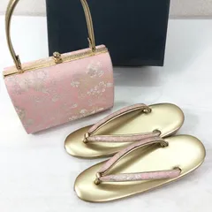 【美品】 草履 バッグ セット ／ Zori Sandals & Handbag Set 桜柄 ゴールド×ペールピンク 振袖 訪問着 留袖 成人式 結婚式 和装小物