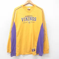 XL/古着 長袖 ビンテージ Tシャツ メンズ 00s NFL ミネソタバイキングス 刺繍 ツートンカラー Vネック 黄他 イエロー アメフト スーパーボ