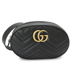 グッチ ベルトバッグ レディース GGマーモント ウエストバッグ ウェストポーチ クラッチバッグ ダブルG シェブロン キルティング レザー ブラック 黒 GUCCI 491294 DSVRT 1000 (ec)