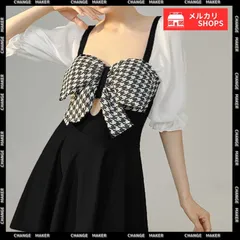 【送料無料】千鳥格子 ワンピース水着 パフスリーブ 胸元リボン スイムウェア 大人可愛い ショートパンツ一体型 露出控えめ 水着 海水浴 日焼け対策 体型カバー 半袖 盛れる リゾート水着 キュート ワンピースタイプ 新品 未使用 CH85YN-900453