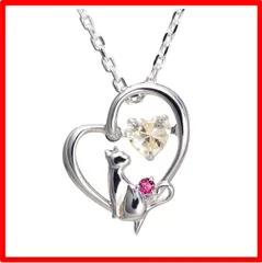 【送料無料 】GemType: 7月：ルビー [未来天使] ネックレス レディース ハート 猫 ダンシングストーン シルバー 選べる 誕生石 【シャンパンゴール