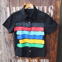 COMME des GARCONS コムデギャルソン ペイント ストライプ 半袖シャツ S