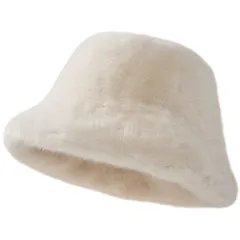 [FUPUTWO] バケットハット レディース 防寒 帽子 暖かい ふわふわ 無地 バケハ 秋冬 (JP, アルファベット, Free Size, ホワイト) [ホワイト] [Free Size]