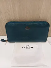 【中古品】 COACH コーチ グリーン ダークブルー レザー 長財布 ラウンドファスナー レザー 現状品