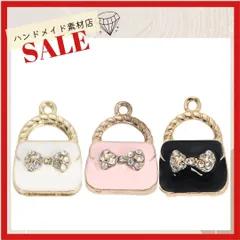 【6個･色選択可】 ビジューストーン リボン  ハンドバッグ 鞄 パーツ チャーム お洒落 メタルパーツUVレジン クラフトピアス イヤリング  材料 資材