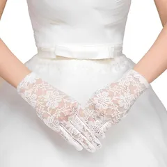 fogman ウェディンググローブ 手袋 パーティー サテン ブライダル 豪華 レース( ショート)