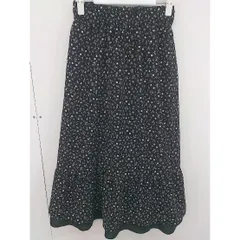 ◇ MAJESTIC LEGON 花柄 ウエストゴム ロング フレア スカート サイズM ブラック ホワイト ブラウン レディース  【中古】 【1205120007291】