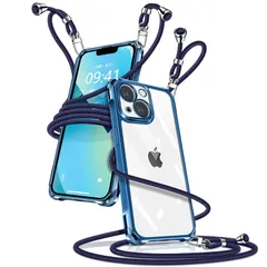 iPhone13 mini ケース クリア ショルダー iPhone13mini スマホケース アイフォン13mini カバー 肩掛け 斜めかけ 縄掛けケース 透明 薄型 軽量 TPU 携帯ケース 紐付き 斜めがけ 織りストラップ付き 長さ調整可能 取り外 0
