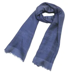 アルマーニ コレツィオーニ ARMANI COLLEZIONI ストール ロゴ総柄 フリンジ シルク混 薄手 紺 ネイビー ■GY14 Xのサムネイル