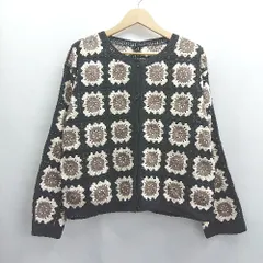 ◇ ⊇ GLOBAL WORK グローバルワーク かぎ編み 総柄 長袖 カーディガン サイズF ブラック系 レディース E  【1504240027159】