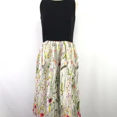 美品★Robe Cabinet【ローブキャビネット】 ノースリーブ ワンピース 【size:F/膝丈/黒×アイボリー/black×ivory/花柄刺繍】バイカラー/dress◆BJ013-j