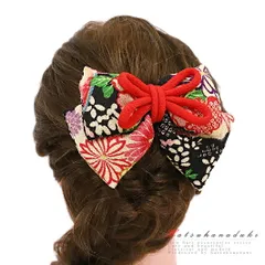 髪飾り リボン 卒業式 袴 成人式 赤 振袖 3点セット 黒 ゴールド 白 ちりめん 組紐 房付き おしゃれ かわいい かんざし 結婚式 No.9-3729