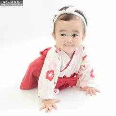 キッズ 赤ちゃん ベビー 子供服 梅柄女児袴ロンパース女の子七五三 袴お宮参り