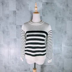 美品<!-利用不可文字-!> エムケーミッシェルクラン MK MICHEL KLEIN ニット セーター 【38】ホワイト 白 ボーダー 長袖 丸襟 秋 冬 カジュアル