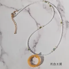 NO.113　ビーズフープのペンダントトップ付き　ビーズネックレス　【ライトコロラドトパーズ】