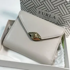 【送料無料】FURLA/フルラ三つ折り財布/ホワイトベージュ/ライトグレー/レザー/中古品/箱付き