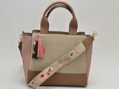パルフォア PARFOIS 2WAY ハンドバッグ/ショルダー 花刺繍 フリンジ ピンク×ベージュ×ブラウン レディース s_z F-B5852