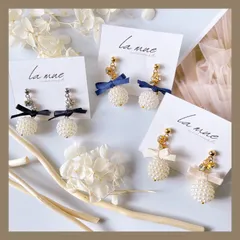 フェミニン♡ハンドメイドピアス【304ステンレス 24KGP 本金メッキ】 パール リボン ゴールド シルバー ベージュ ブルー 青 ブラック 黒 ビジュー キラキラ 可愛い キレイ ブライダル ウェディング ピアス アレルギー対応 【イヤリング変更可能】