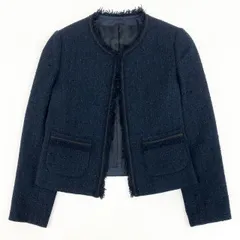 61g23 ANAYI アナイ ノーカラー ミックスツイードジャケット  102321-10-070-65-380 38 ネイビー レディース