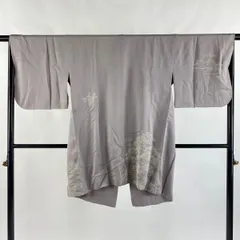 道中着 身丈95cm 裄丈66cm M 和装コート 家屋 風景 灰紫 正絹 秀品 【中古】