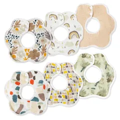 新品 [Comfort U] よだれかけ ベビー ビブ スタイ 6枚セット 4層構造 二重ガーゼ 綿 防水シート入り 吸水速乾 柔らかい 花びら型 360度回転可 赤ちゃん 回転使用エプロン スナップボタン 食事用スタイ 女の子 男の子 保育園用 出産のお祝い