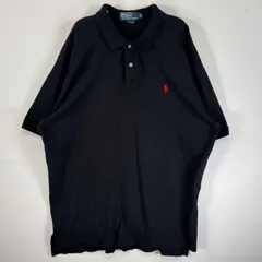 古着 90's/90年代 ポロバイラルフローレン Polo by Ralph Lauren 半袖 ポロシャツ ロゴ 刺繍 大きいサイズ 2ボタン XL  ブラック 無地 メンズ