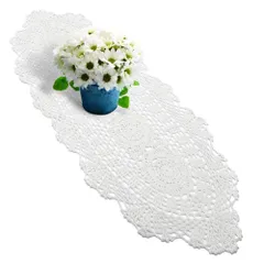 【数量限定】yazi 　手編み　ドイリー　おしゃれなレース編み　コースター　テーブルクロス　アンティーク調　テーブルランナー　田園風　テーブルカバー　花瓶敷き　結婚式/パーティ/おもてなし/インテリアに(ホワイト 30＊70cmS)