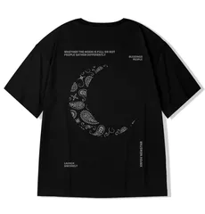 メンズムーンTシャツ半袖トップス（ブラックLサイズ/XLサイズ/2XLサイズ）春夏秋プリント洋服040