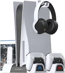 ElecGear PS5縦置きスタンドおよび冷却ファン、DualSenseワイヤレスコントローラー充電器ドック、プレイステーションPlayStation 5およびデジタル・エディション(CFI-1000A01 / CFI-1000B01)用のゲームストレージブ