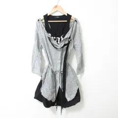 未使用 DIESEL ディーゼル ストライプ柄 ロゴ レイヤード 長袖シャツ+ノースリーブ ドッキング チュニック ワンピース S グレー×ブラック レディース 古着 中古 USED