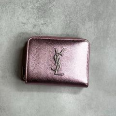 【希少品】YSL SAINT LAURENT サンローラン / カサンドラメタリックウォレット 二つ折り財布 カーフレザー メタリックピンク 669489