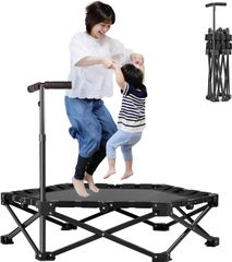 トランポリン 大型 106cm 【静音設計 縦向き 収束式 折りたたみ式】 全金属構造 高耐久 手すり付き 組立簡単 高さ3段階調節 耐荷重150kg 子供 大人 家庭用 室内室外用 エクササイズ 省スペース 収納便利 高弾力