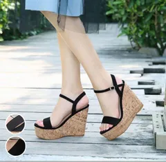 サンダル ウェッジソール 厚底 ヒール11cm 大人かわいい シューズ レディース 夏 オープントゥ スエード 22.5cm  美脚 靴 女性 ウェッジヒール ストラップ おしゃれ di172n1