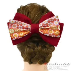 髪飾り リボン 卒業式 袴 成人式 赤 振袖 白 サーモンピンク ちりめん 花 柄 引箔 和柄 かんざし 日本製 古典 おしゃれ かわい No.9-4915