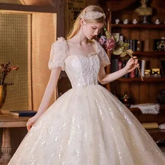 ウェディングドレス 大きいサイズ ホワイト 白 パフスリーブ レース 紐タイプ 結婚式 S M L XL LL 2XL XXL 3XL XXXL 4XL XXXXL 5XL 6XL 7XL パーティー 謝恩会 ロングドレス 透け感 刺繍 花嫁 披露宴 Aライン