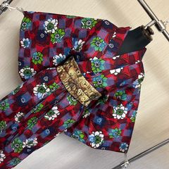 和洋折衷コーデ｜着物リメイクワンピース 赤×花柄モダン コットン素材 かわいい　ボタニカル　 帯付き ２点セット