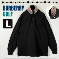 バーバリーゴルフ/BURBERRY GOLF★鹿の子ポロシャツ/長袖★ブラック/ノバチェックカラー★メンズL #2503M006