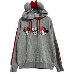 Disney キャラクタースウェット パーカー レディース S グレー レッド ディズニー プルオーバー 裏起毛 古着卸 アメリカ仕入 a701-6457