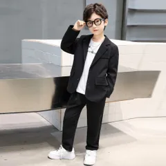 ☆ ブラック ☆ 160cm ☆ フォーマル スーツ 男の子 pk1003 スーツ フォーマル 男の子 2点セット セットアップ ジャケット パンツスーツ ロングパンツ 長袖 無地 大きいサイズ ゆったり 子供服 子供 子どもこども ジュニア キッズ 小学生