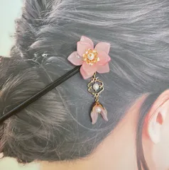 E04 牡丹簪　かんざし　一輪花簪　木簪　花簪　花のかんざし　ボタンかんざし