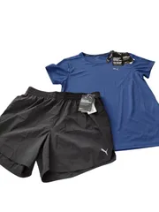 プーマ◆レディース ランニング ウーブン 5インチ パンツ  半袖Tシャツ 上下セット L ブルー