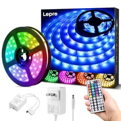 Lepro LEDテープライト 防水 RGB 5m 150連 SMD5050 DIY マルチカラー 間接照明 44キーリモコン 調光調色 両面テープ カット可能 取付簡単 看板 天井 棚下 コレクション ゲーム室 装飾用 2年間付き 0