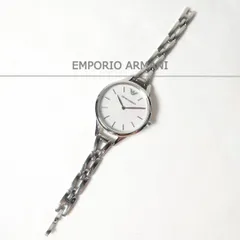 美品 EMPORIO ARMANI エンポリオアルマーニ クオーツ 腕時計 アナログ シェル文字盤 白文字盤 ステンレススチール シルバー色 レディース