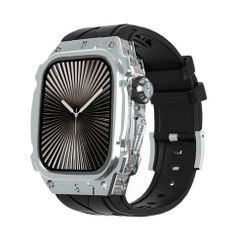 アップルウォッチバンド（Apple Watchバンド）メタリックフレーム一体型バンド【ブラック×シルバー】46mm対応 [BELTIES]