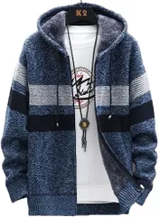 emptio エンプティオ フード付き ニットジャケット メンズ アウター フルジッパー トップス ジップパーカー 長袖 ブルー(ブルーグレー,  M)