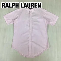 POLO BY RALPH LAUREN ポロバイラルフローレン 半袖シャツ M ロンドンストライプ ピンク× ホワイト ちりめん調 刺繍ポニー 着丈81cm 肩幅44cm 身幅(脇下)53.5cm 袖丈26cm