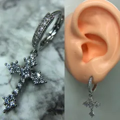 【新品】ピアス 18g フープ 十字架 クロス シルバー ホワイト メンズ 片耳