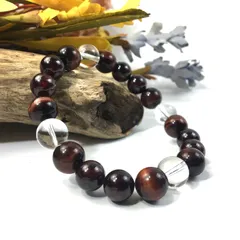 水晶×レッドタイガーアイ×ガーネット パワーストーン ブレスレット 10mm  天然石 シンプル メンズ レディース 男性  女性 □