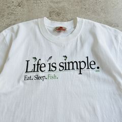 90s CANADA製 Life is simple " Eat.Sleep.Fish " Havy Cotton Printed T-shirt フィッシング 魚 ヘビーコットンTシャツ TEE